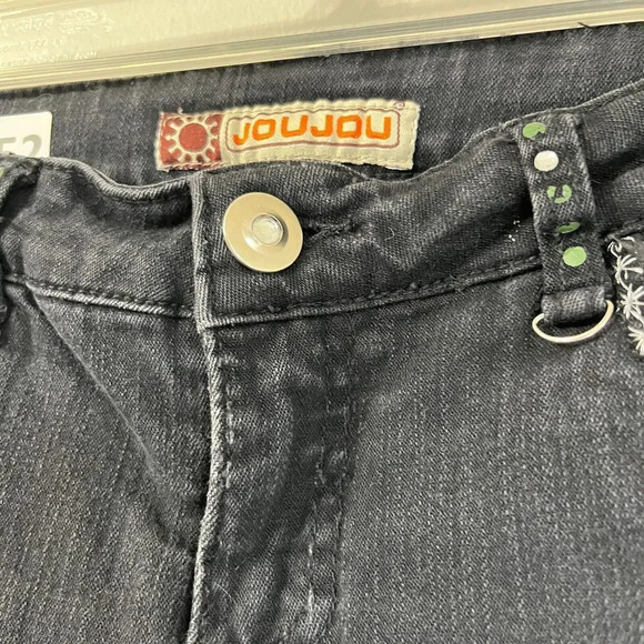 Joujou Women Dark Gray Bootcut Jeans 7/8 Medium Wash Embroidered Paisley Pockets - Picture 12 of 12